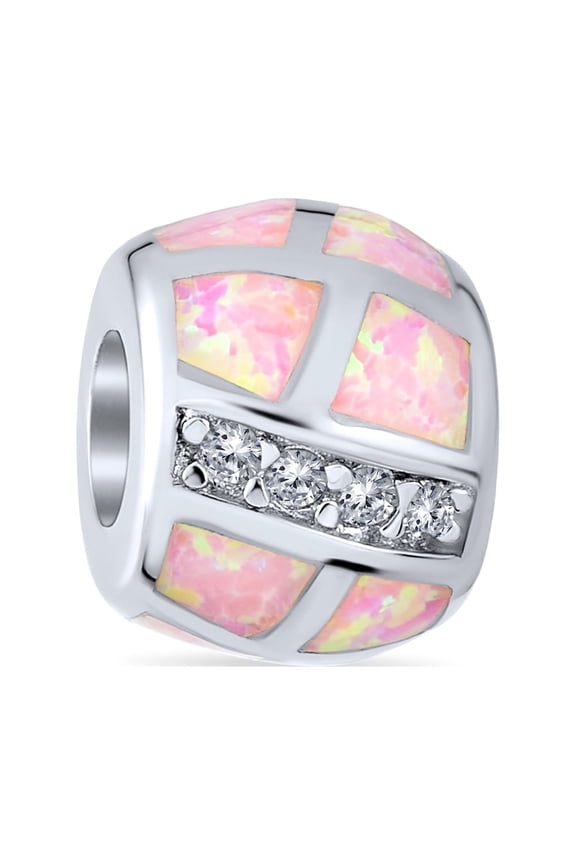 Womens CZ Pink Opal Charm Bead Sterling Silver for European Bracelets