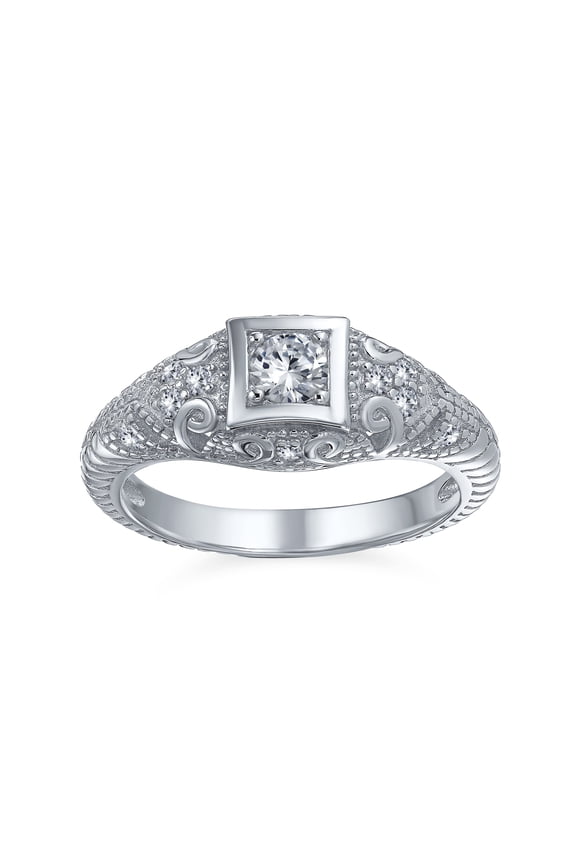 Womens Victorian Art Deco 1CTW Princess Solitaire CZ Engagement Ring Sterling Silver