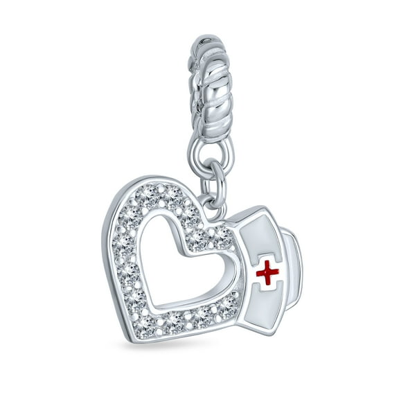 Bling Jewelry Womens Graduate Heart Shape Caduceus RN Nurse Cap Dangle Bead Charm Sterling Silver Fits European Bracelet