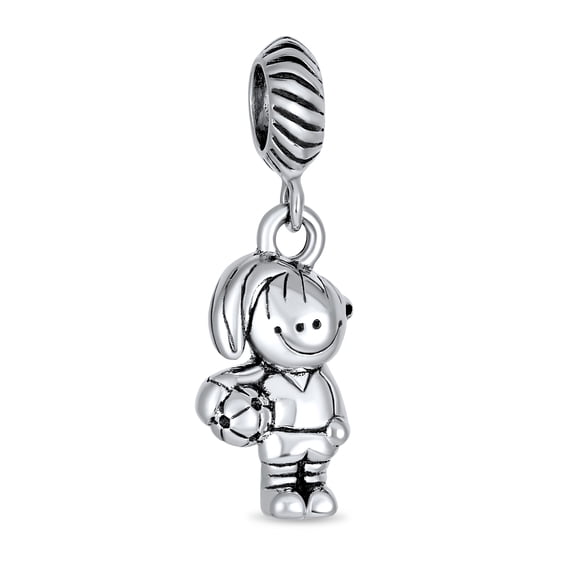 Bling Jewelry Womens Cartoon Cheerleader Soccer Player Dangle Charm Bead Sterling Silver for Bracelet