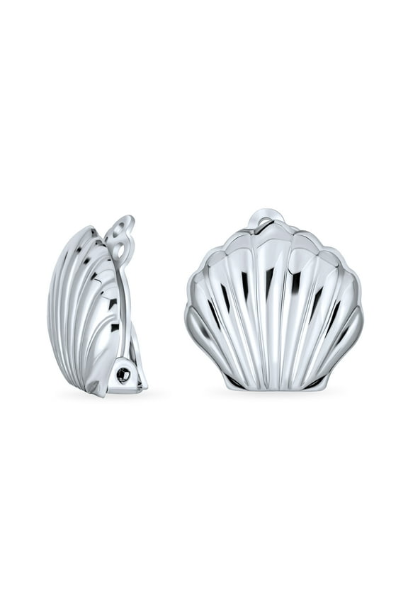 Womens Carved Seashell Nautical Clip-On Earrings 14K Gold Plated Sterling Silver