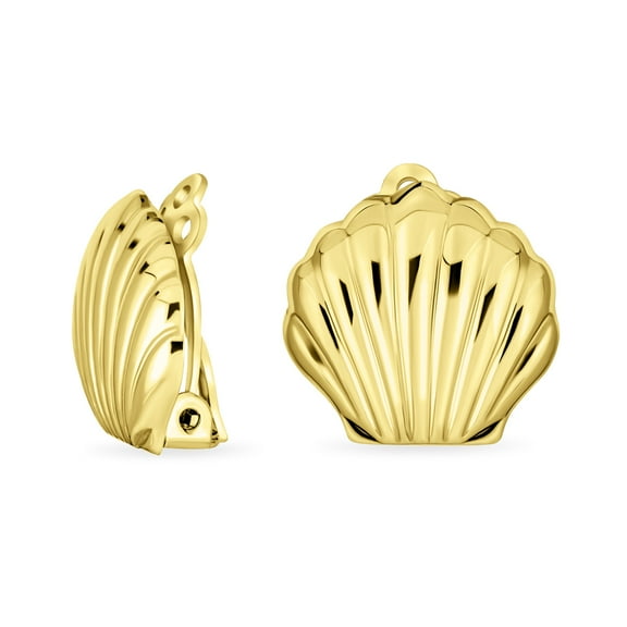 Bling Jewelry Womens Carved Seashell Nautical Clip-On Earrings 14K Gold Plated