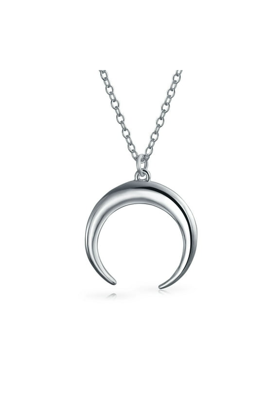 Womens Celestial Crescent Moon Pendant Necklace in Sterling Silver Double Horn Design