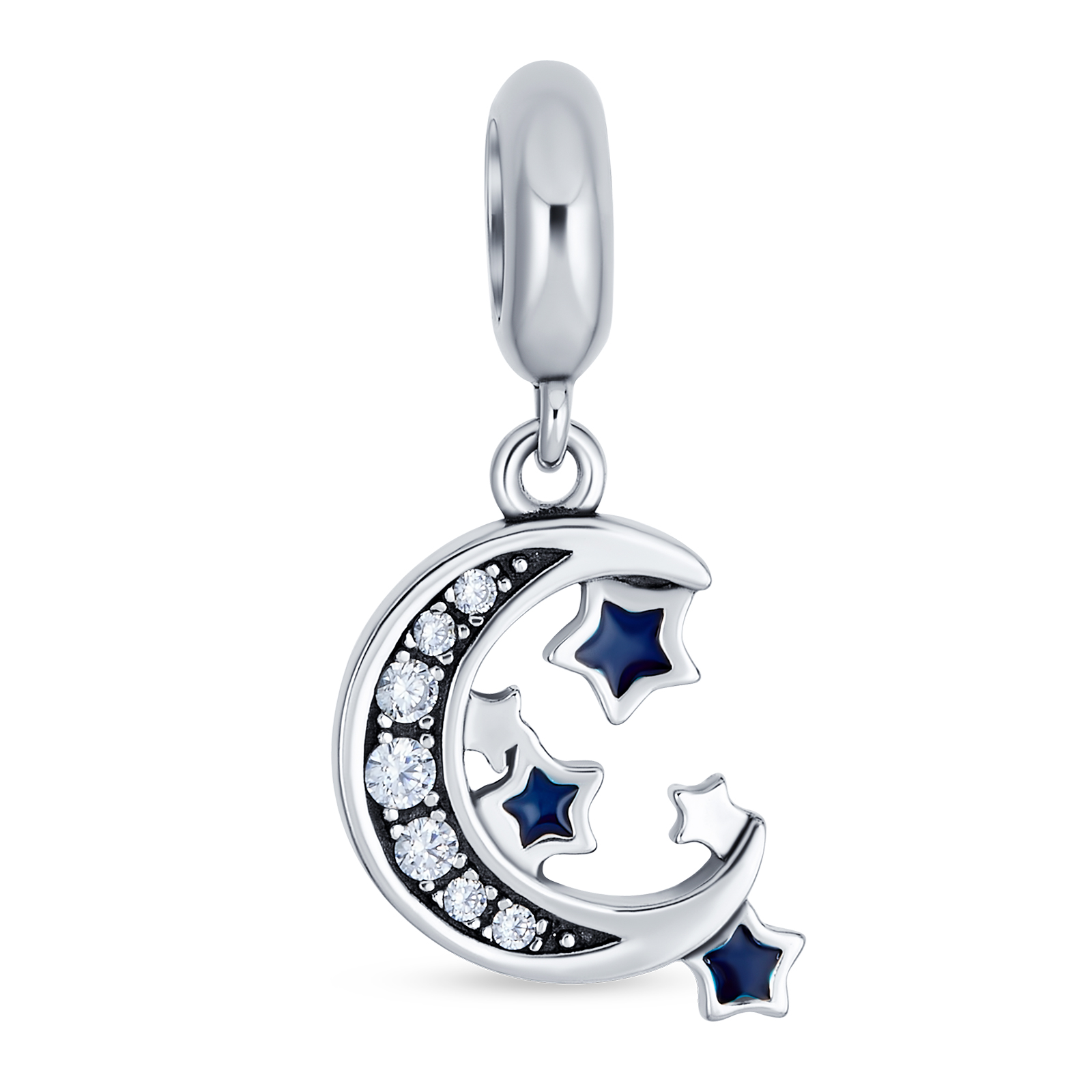 Galaxy Star Dangle Charm - 925 Sterling Silver, 4.5mm Hole, DIY Fit For Pandora & European Bracelets - Celestial Jewelry Gift