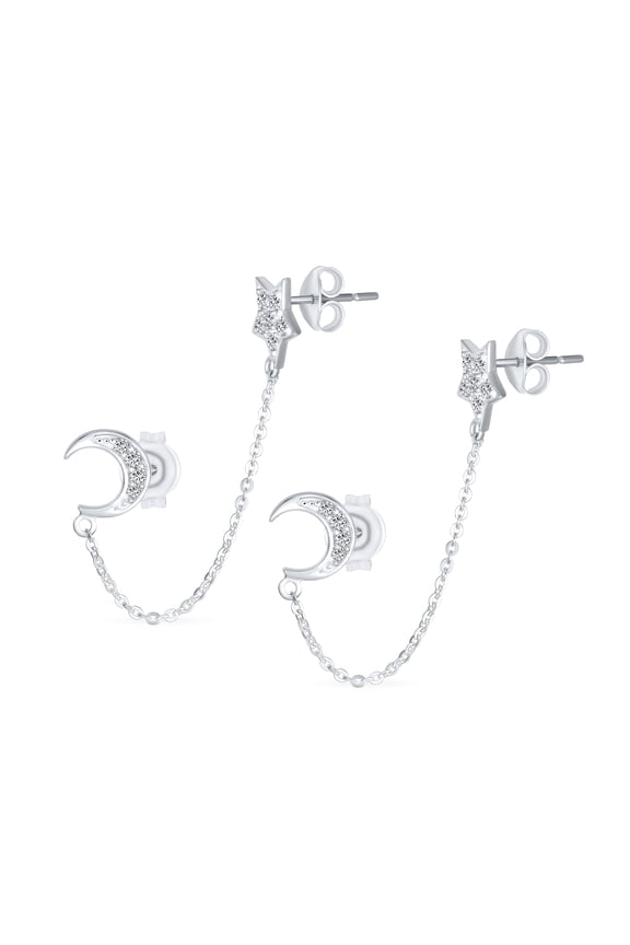 Womens Celestial Moon & Star Pierced Cartilage & Ear Lobe Stud Earrings .925 Sterling Silver