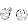 thumbnail image 1 of Bling Jewelry Womens Tiny Simple Round Astrology Libra Horoscope Zodiac Stud Earrings Sterling Silver, 1 of 5
