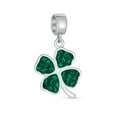 thumbnail image 1 of Bling Jewelry Womens Good Luck Leaf Green Crystal Shamrock Clover Dangle Bead Charm Sterling Silver, 1 of 3