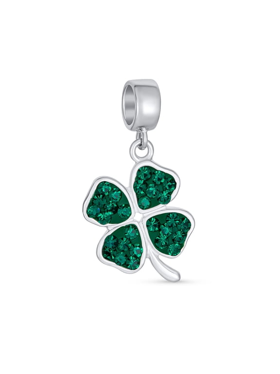 Womens Celtic Irish Clover Dangle Charm Bead for Bracelet .925 Sterling Silver