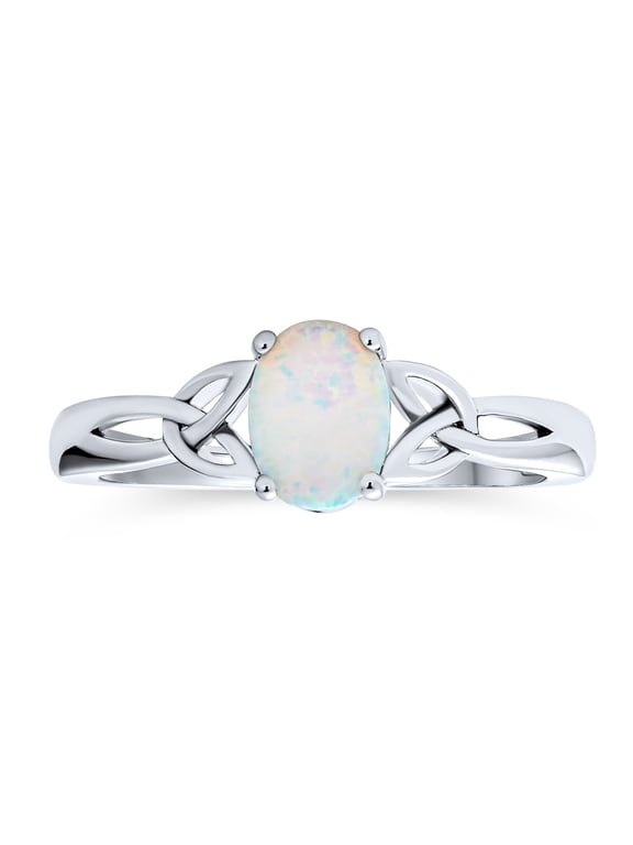 Womens Celtic Triquetra Infinity Love Knot Oval Opal Ring .925 Sterling Silver