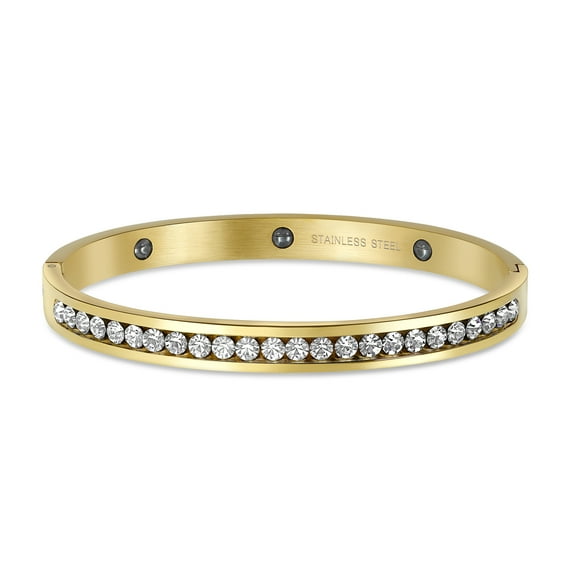 Bling Jewelry Womens Channel Set White CZ Stackable Bangle Bracelet Gold Plated Stainless Steel