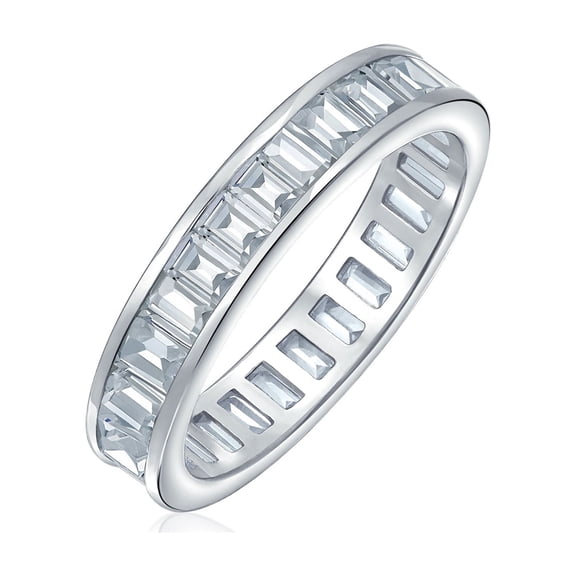 Bling Jewelry Womens Channel Set Emerald Cut Baguette CZ Wedding Band Ring .925 Sterling Silver