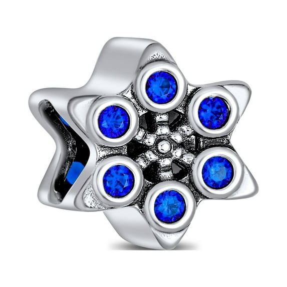 Bling Jewelry Womens Christmas Charm Bead Blue Snowflake CZ for Winter Bracelets
