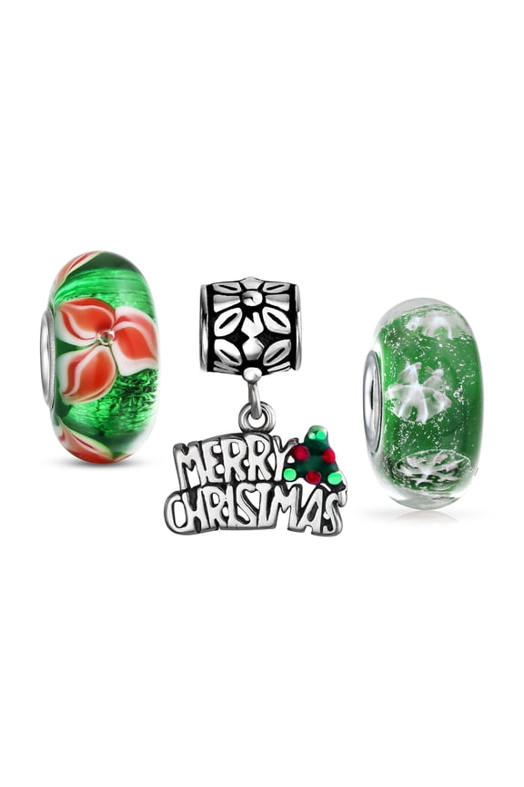 Womens Christmas Charm Bead Bundle Snowflake Hearts Envelope Sterling Silver