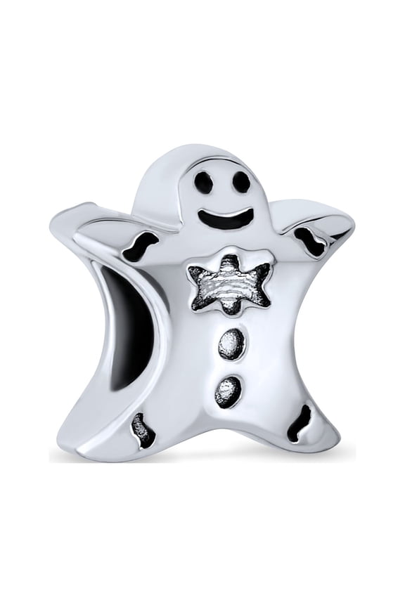 Womens Sterling Silver Holiday Christmas Fun Bow Tie Gingerbread Man Cookie Shape Charm Bead for Bracelet
