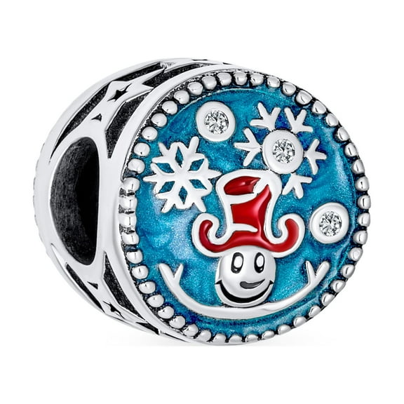 Bling Jewelry Womens Christmas Charm Bead Red Hat & Blue Snowflake for European Bracelet Silver