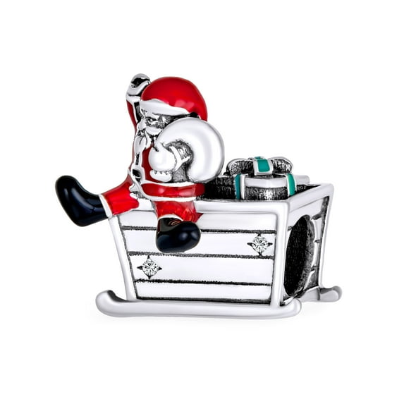 Bling Jewelry Womens Christmas Charm Bead Santa Hat & Sled Sterling Silver for European Bracelet