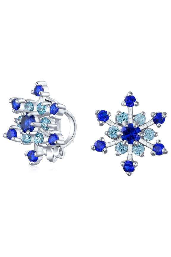 Womens Christmas Holiday Ice Blue CZ Snowflake Clip-On Earrings Silver Plated