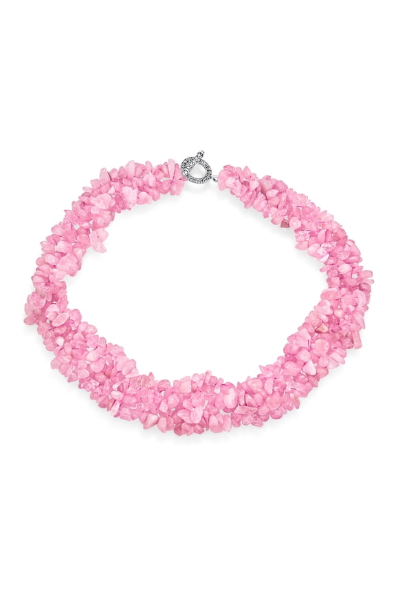 Womens Color Chips Pink Quartz Cluster Multi Strand Statement Collar Necklace