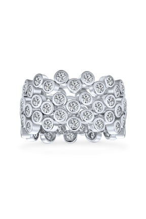 Womens Bubble Circle Zig Zag CZ Eternity Band Ring Sterling Silver Stackable 3 Set
