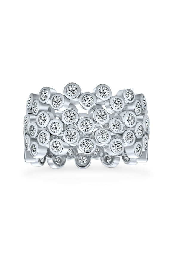Womens Circle Cocktail Statement Ring with CZ Sterling Silver Stackable Band