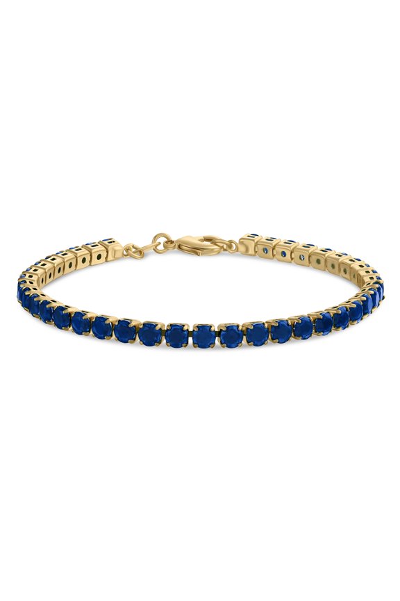 Womens Timeless 12CTW Created Blue Sapphire Tennis Bracelet Prong Set for Women Gift 7.5 Inch 14K Gold Plated