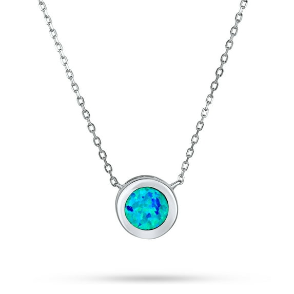 Bling Jewelry Womens Classic 1CT Solitaire Bezel Set Opal Pendant Necklace 14K Gold Plated Silver