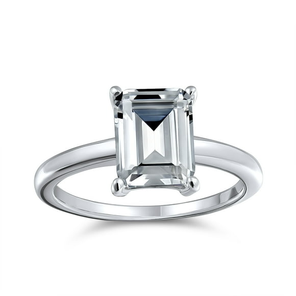 Bling Jewelry Womens Classic 2.5CT Emerald Cut CZ Solitaire Engagement Ring Sterling Silver Thin Band