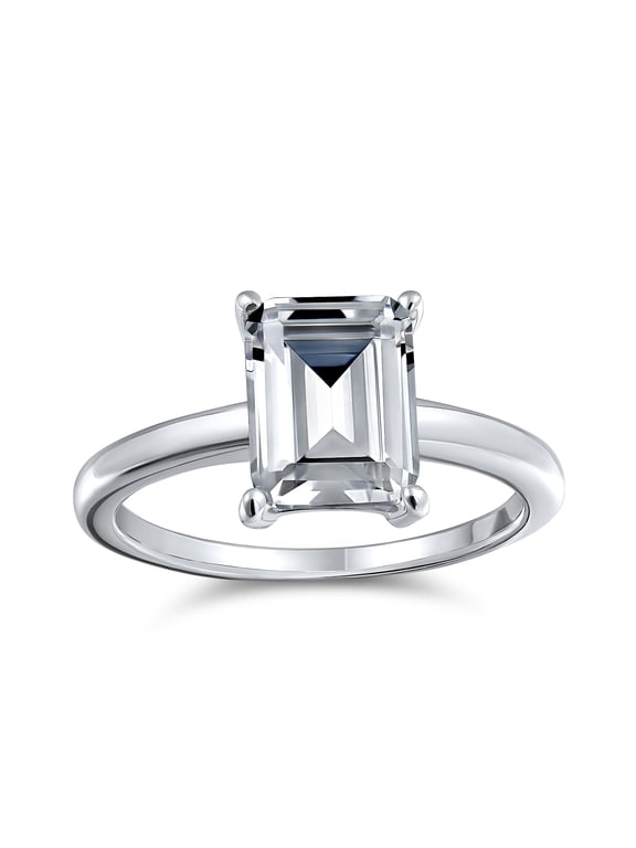 Womens 2.5CT Emerald Cut CZ Solitaire Engagement Ring Thin Sterling Silver Band