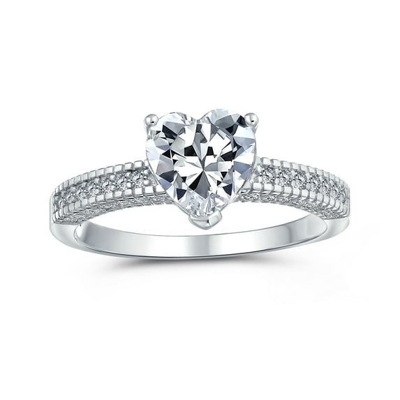 Bling Jewelry Womens Classic 2CT Heart Shaped Engagement Ring with CZ Pave Band in Sterling Silver