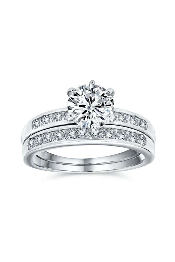 Womens Classic 2CT Round Solitaire Cocktail Statement Ring Sterling Silver with CZ Band
