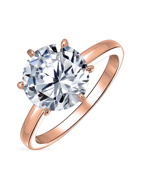 Womens 1.5CT 6 Prong CZ Solitaire Engagement Ring Rose Gold Plated Sterling Silver