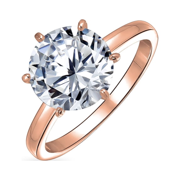 Bling Jewelry Womens Classic 3CT CZ Round Brilliant Cut Solitaire Engagement Ring Rose Gold Plated