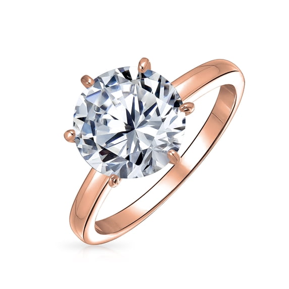 Bling Jewelry Womens 3CT CZ Brilliant Cut Solitaire Engagement Ring Rose Gold Plated Sterling Silver
