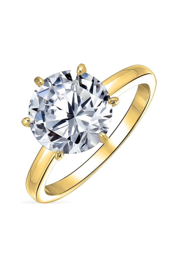 Womens Classic 3CT CZ Round Brilliant Cut Solitaire Engagement Ring Gold Plated