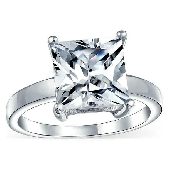 Bling Jewelry Womens Classic 3CT Princess Cut Solitaire Engagement Ring in Sterling Silver