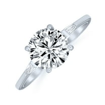 Bling Jewelry Womens Classic 3CT Round CZ Solitaire Engagement Ring with Baguette Side Stones Silver