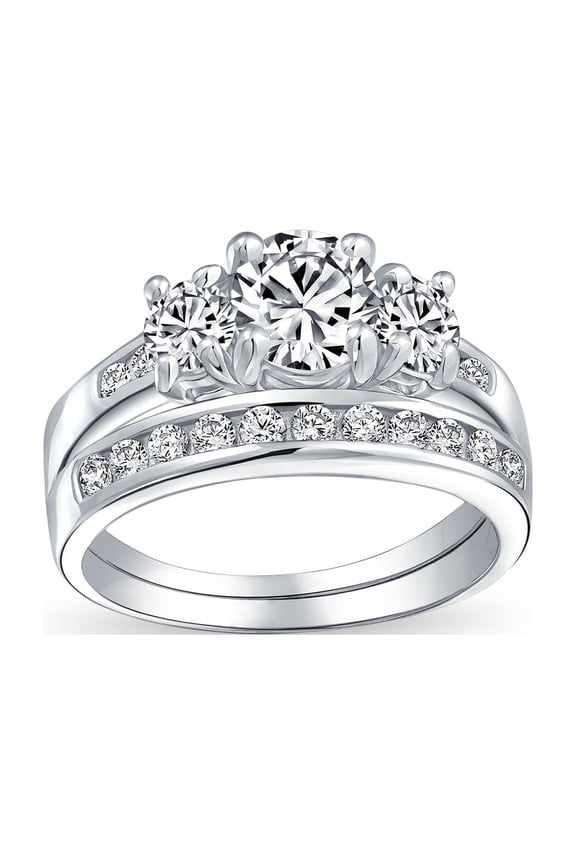 Womens Classic 3CT Round Cocktail Statement Ring CZ Sterling Silver Engagement Set