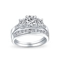 thumbnail image 1 of Bling Jewelry Womens Classic 3CT Round Cocktail Statement Ring CZ Sterling Silver Engagement Set, 1 of 5