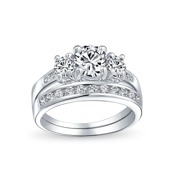 Bling Jewelry Womens Classic 3CT Round Cocktail Statement Ring CZ Sterling Silver Engagement Set