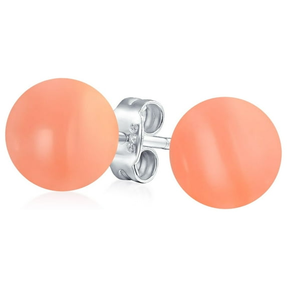 Bling Jewelry Womens Classic 6MM Light Orange Coral Gemstone Drop Ball Earrings in Sterling Silver