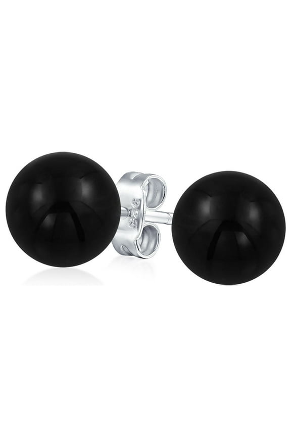 Womens Classic 6MM Natural Stone Bead Ball Stud Earrings .925 Sterling Silver
