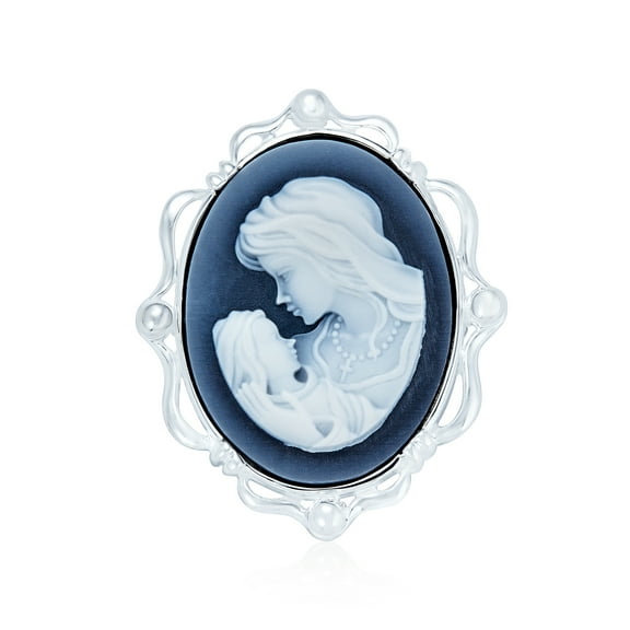 Bling Jewelry Womens Classic Antique Brooche Pin Blue White Victorian Lady Cameo Pendant & Necklace