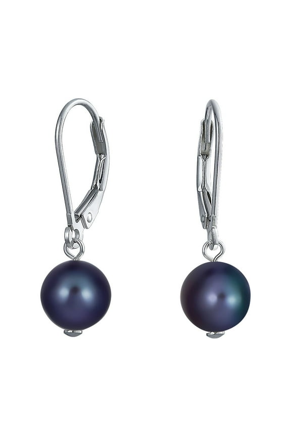 Womens Classic Black White Pink Pearl Drop Ball Earrings Sterling Silver Leverback