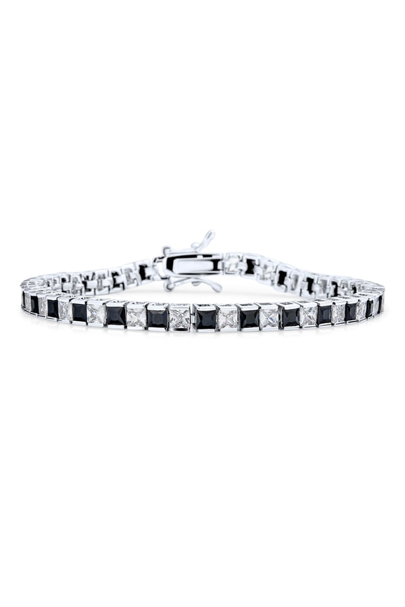 Womens Classic Cubic Zirconia 20CT Princess Cut CZ Black White Tennis Bracelet