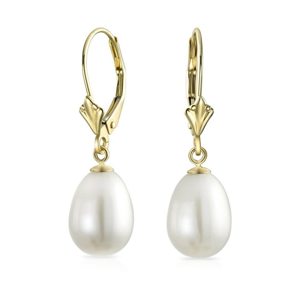 Bling Jewelry Womens Classic Bridal 14K Gold Pearl Teardrop Dangle Earrings - June Birthstone