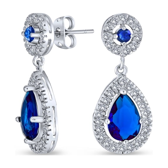 CZ Green Bridal Teardrop Earrings Silver Plated