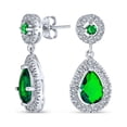 thumbnail image 1 of CZ Green Bridal Teardrop Earrings Silver Plated, 1 of 6