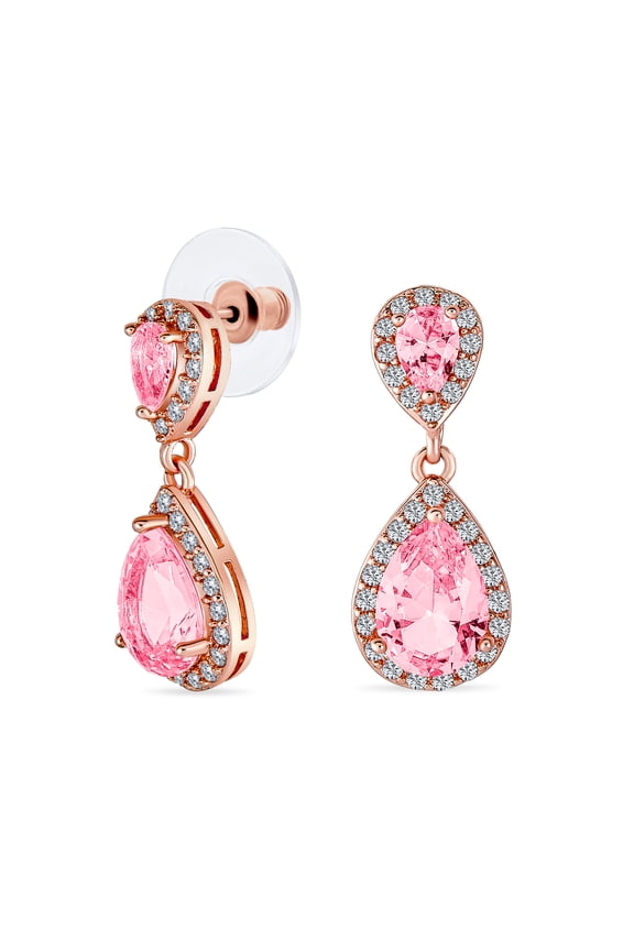 Womens Bridal CZ Dangle Chandelier Earrings 14K Gold Plated Silver