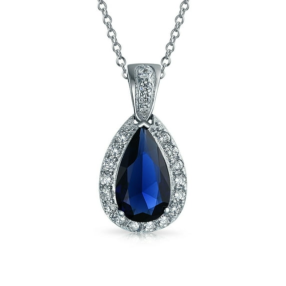 Bling Jewelry Womens Classic Bridal Necklace Pear Shape Teardrop Halo 15CT CZ Gemstone Pendant Silver