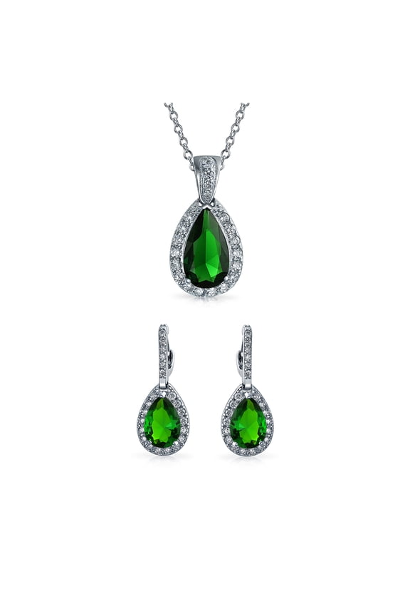 Womens Classic Bridal Pear Shape Teardrop Halo CZ Blue Sapphire Jewelry Set Silver